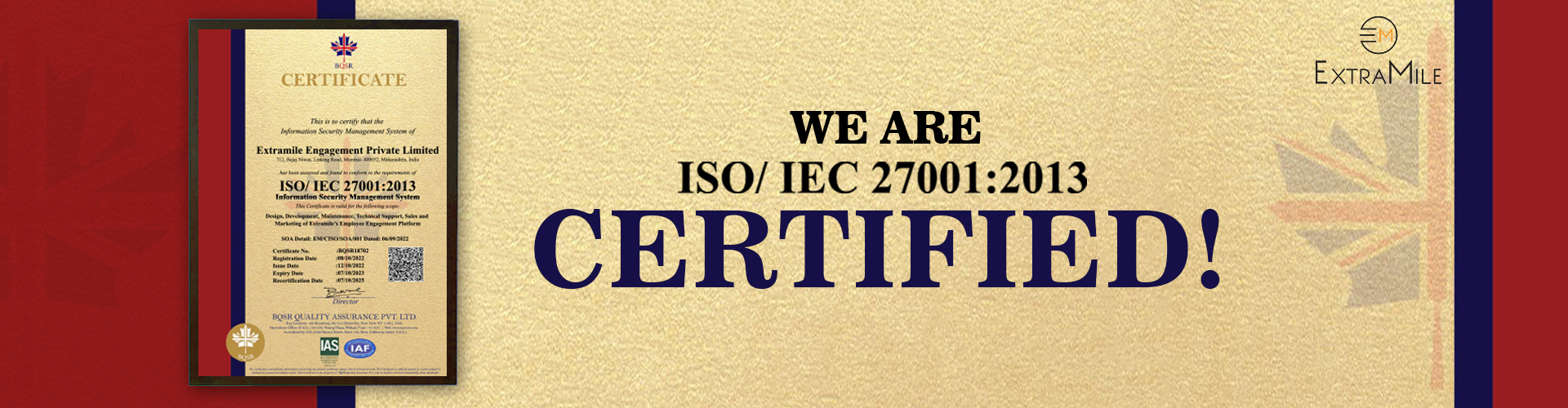 ExtraMile is Now ISO Certified!